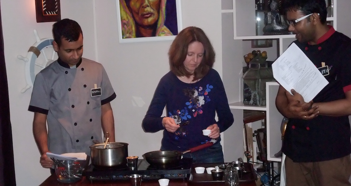 Me taking part in the Indian cookery masterclass at East India Cafe