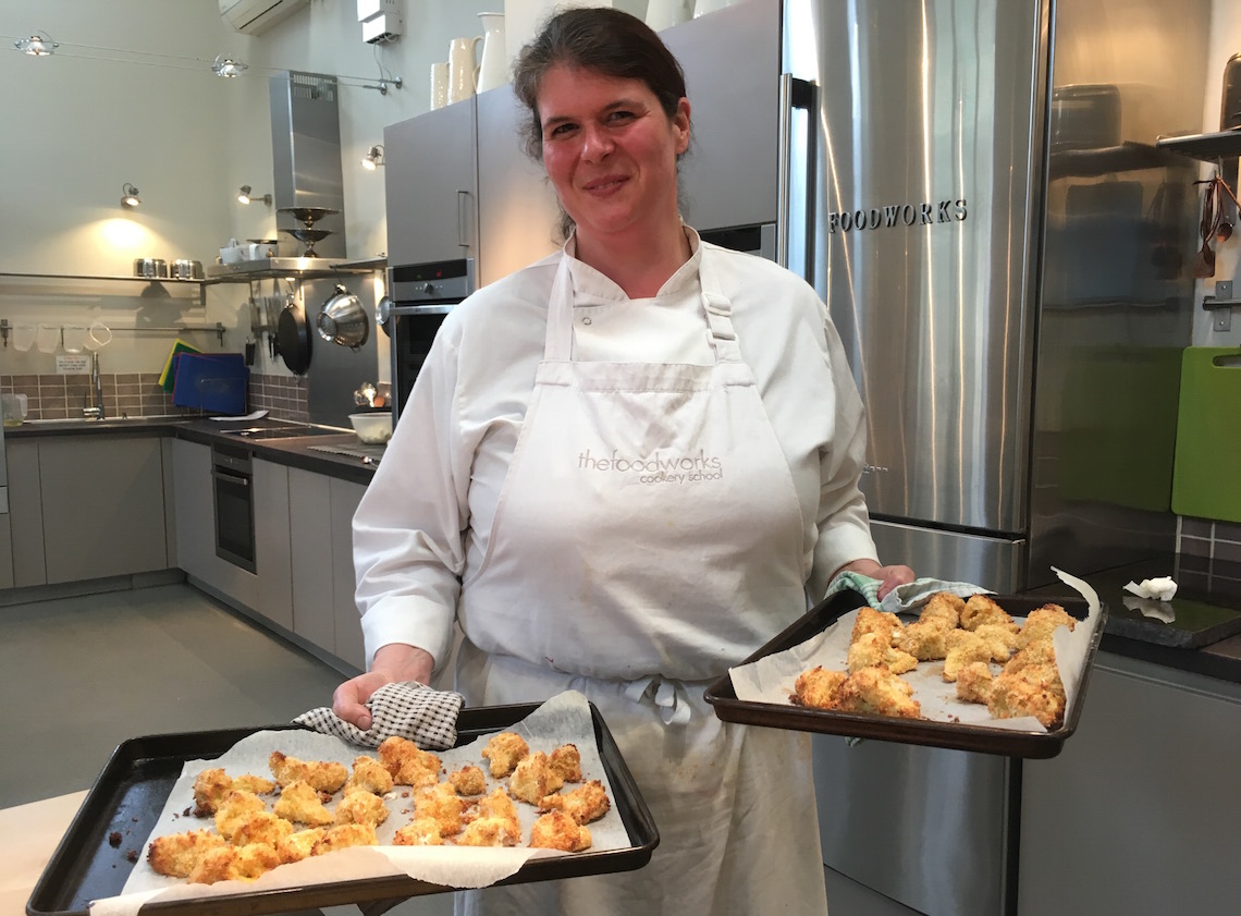 Erin with our coconut roasted cauliflower on the vegetarian cookery course