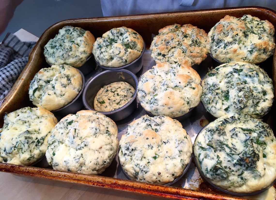 Kale and goats cheese souffles on the Vegetarian Cookery Course