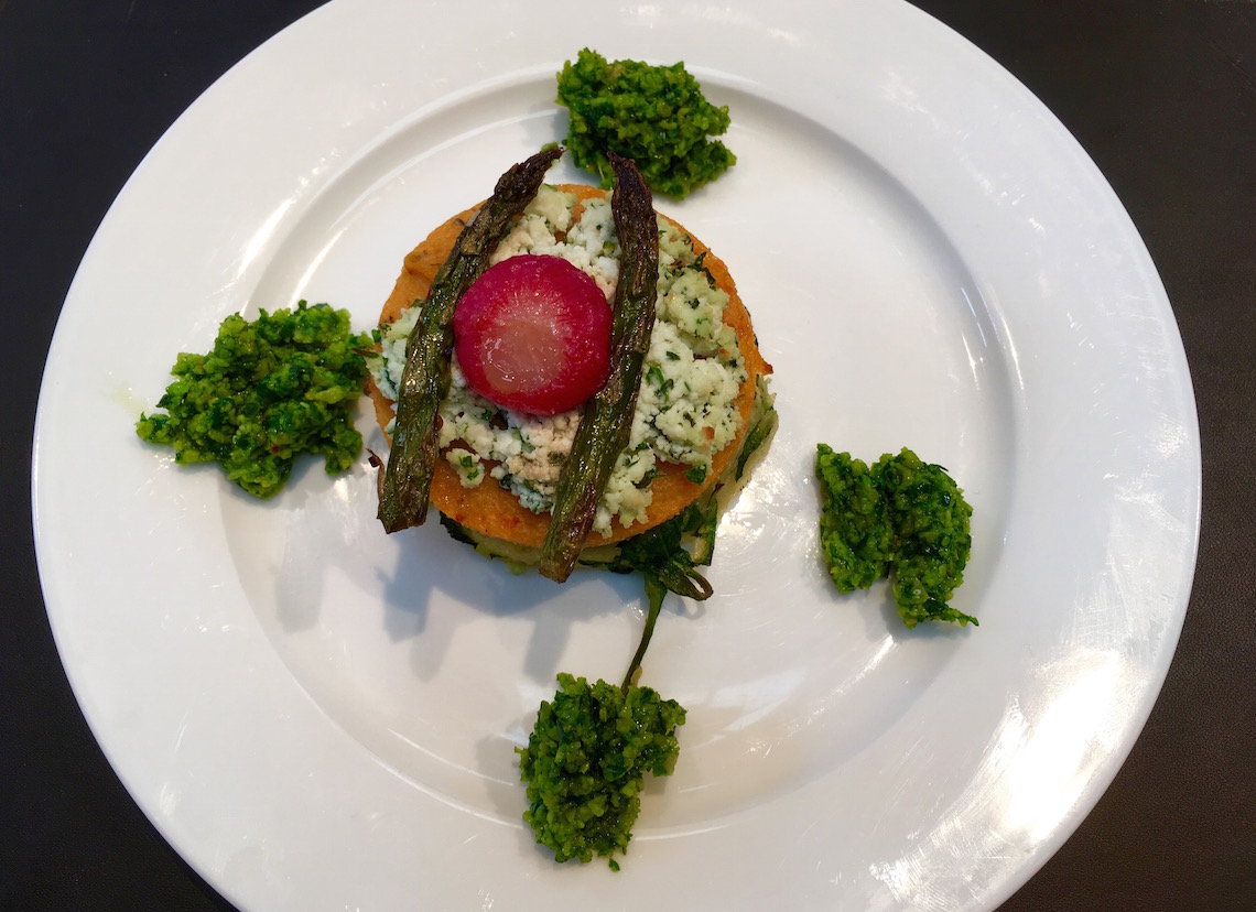 Polenta stack with wild garlic pesto