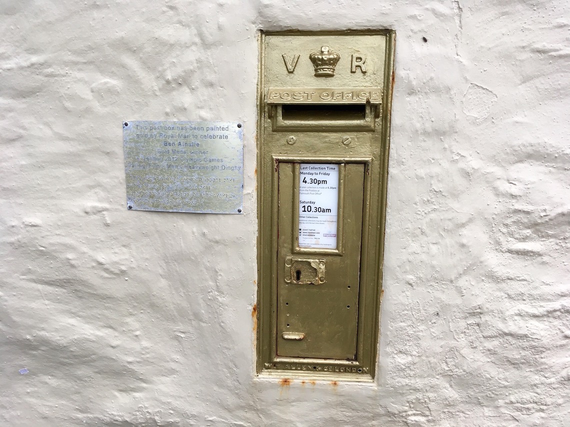 Ben Ainslie's golden postbox at The Pandora Inn