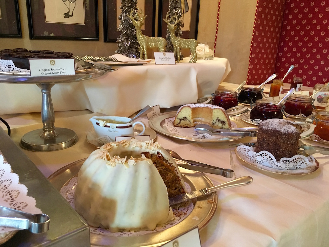 Cake for breakfast at Hotel Sacher on a weekend in Salzburg