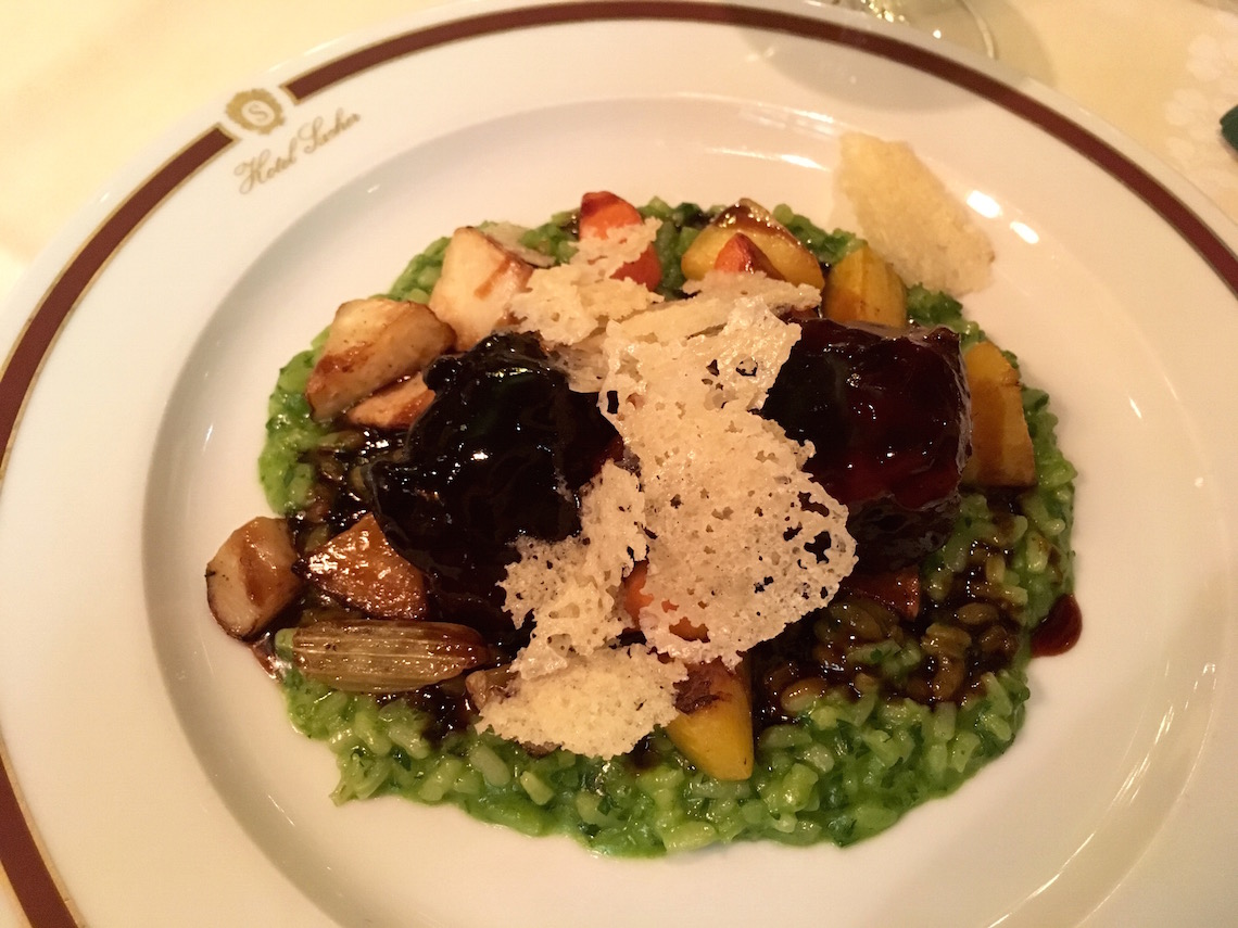 Pig cheeks in red wine jus with parsley risotto at the Salzachgrill, Hotel Sacher