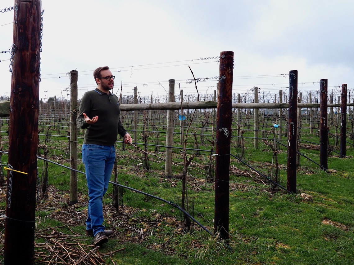 Adam Avery explaining the vineyard's irrigation system