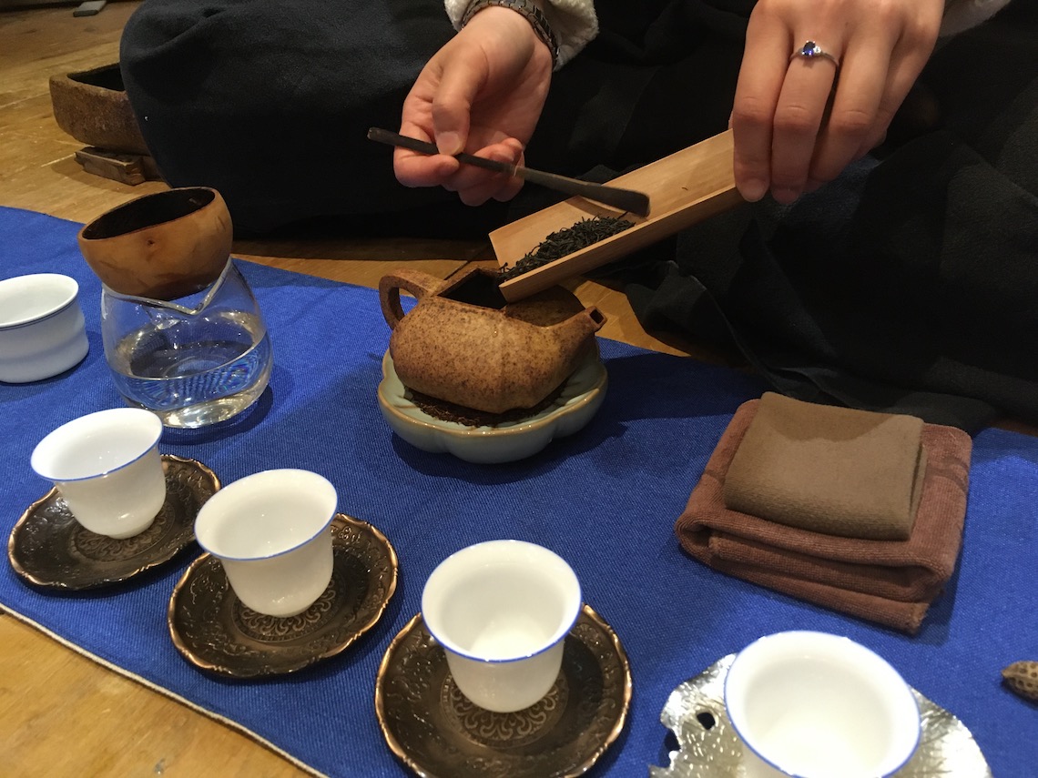 Making Red Robe tea at the tea ceremony at August Moon Tea