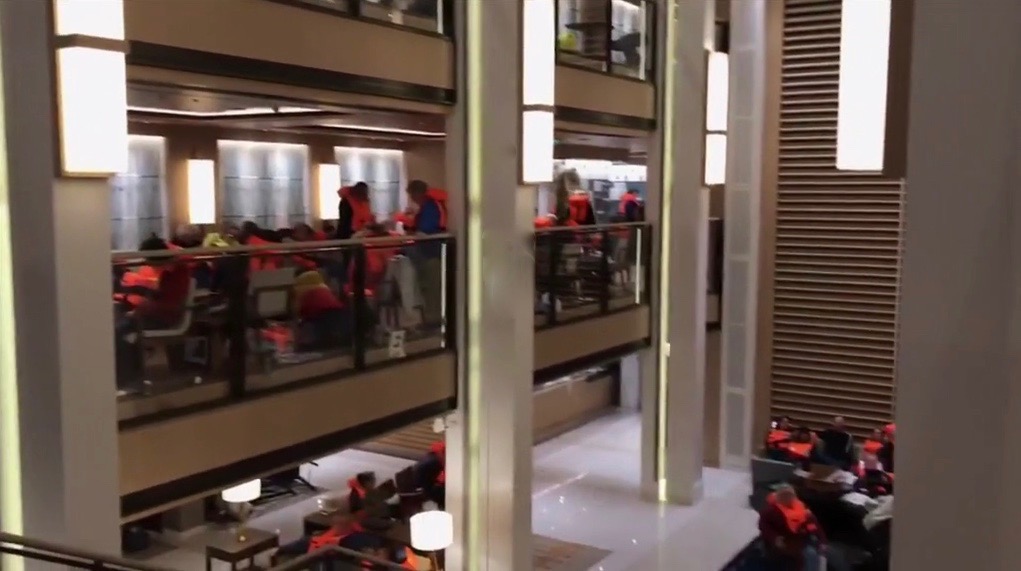 The atrium during rescue at sea from the Viking Sky